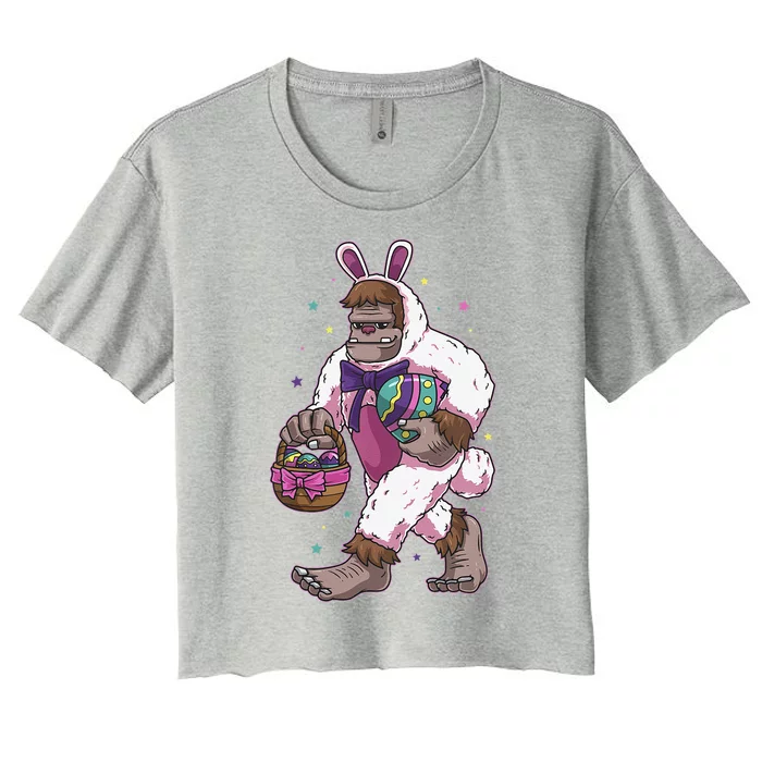 Easter Bunny Bigfoot Sasquatch Easter Egg Basket Gift Women's Crop Top Tee