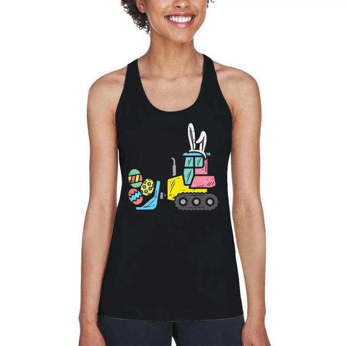 Easter Bulldozer Bunny Eggs Cute Truck Women's Racerback Tank