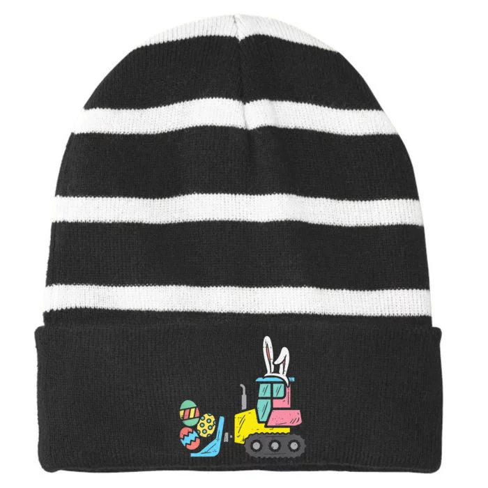 Easter Bulldozer Bunny Eggs Cute Truck Striped Beanie with Solid Band