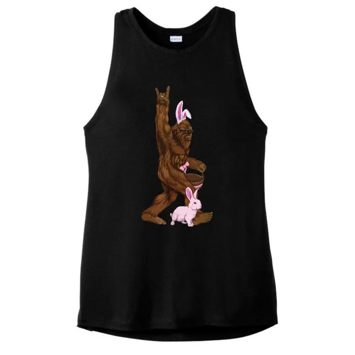 Easter Bigfoot Bunny In A Basket Is Funny For Sunday Ladies Tri-Blend Wicking Tank