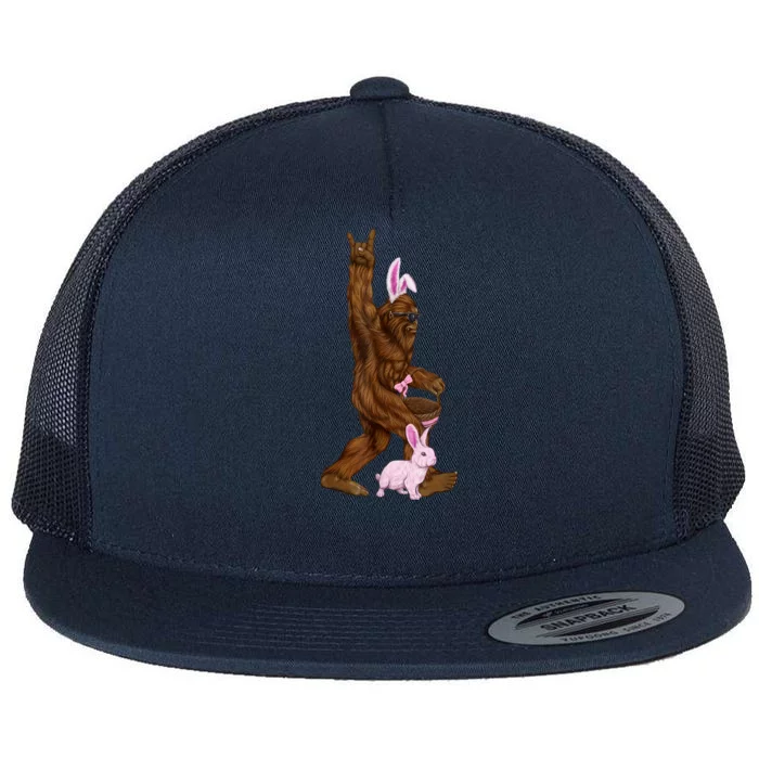 Easter Bigfoot Bunny In A Basket Is Funny For Sunday Flat Bill Trucker Hat