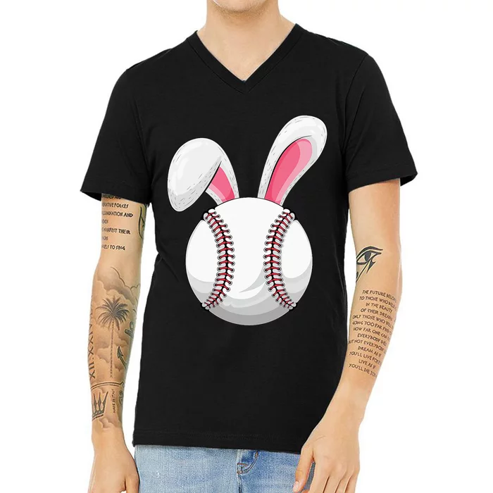 Easter Baseball Ball Easter Day Funny Spring Easter Bunny V-Neck T-Shirt