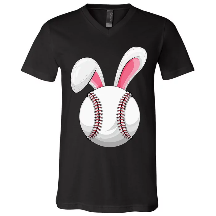 Easter Baseball Ball Easter Day Funny Spring Easter Bunny V-Neck T-Shirt