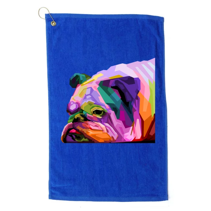 English British Bulldog Pop Art Portrait For Dog Owners Great Gift Platinum Collection Golf Towel