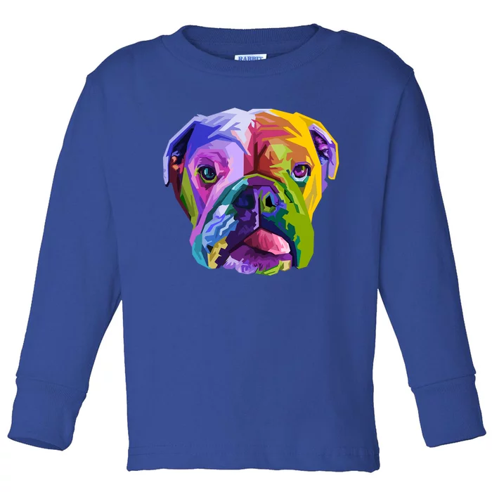 English British Bulldog Pop Art Portrait For Dog Owners Cool Gift Toddler Long Sleeve Shirt