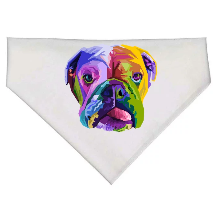 English British Bulldog Pop Art Portrait For Dog Owners Cool Gift USA-Made Doggie Bandana