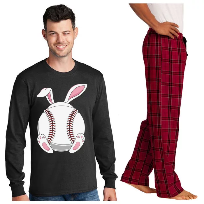 Easter Bunny Baseball Funny Gift Funny Easter Baseball Rabbit Ears Cute Gift Long Sleeve Pajama Set