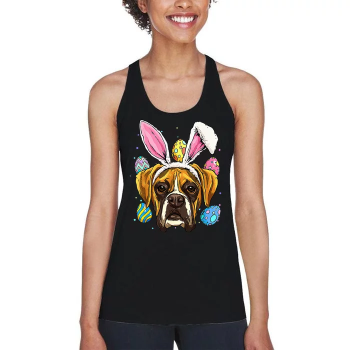 Easter Bunny Boxer Dog funny easter day Women's Racerback Tank