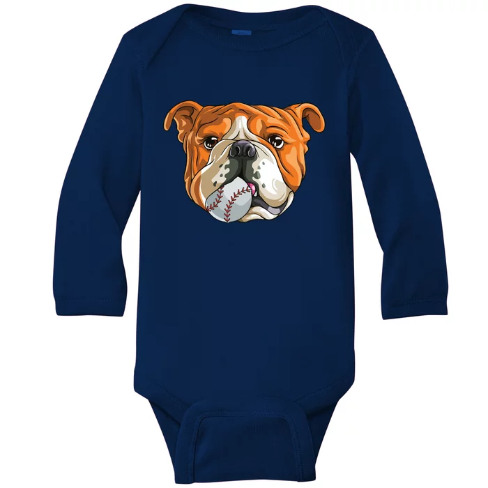 English Bulldog Baseball T Dog Funny Cute Lover Baby Long Sleeve Bodysuit