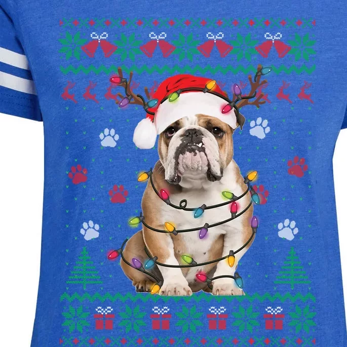 English Bulldog Christmas Lights Santa Dog Lover Ugly Sweate Gift Enza Ladies Jersey Football T-Shirt