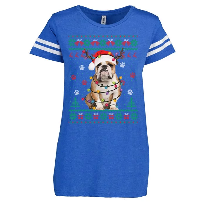 English Bulldog Christmas Lights Santa Dog Lover Ugly Sweate Gift Enza Ladies Jersey Football T-Shirt