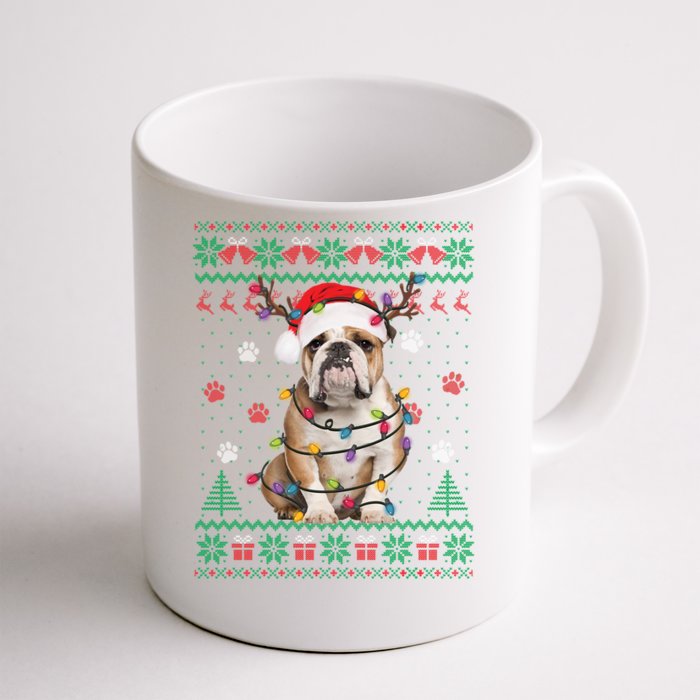 English Bulldog Christmas Lights Santa Dog Lover Ugly Sweate Gift Front & Back Coffee Mug