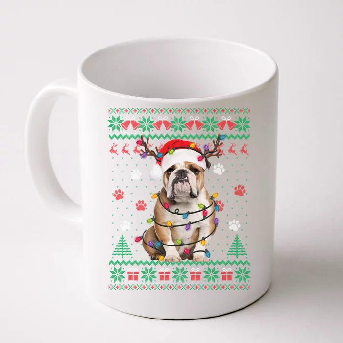 English Bulldog Christmas Lights Santa Dog Lover Ugly Sweate Gift Front & Back Coffee Mug