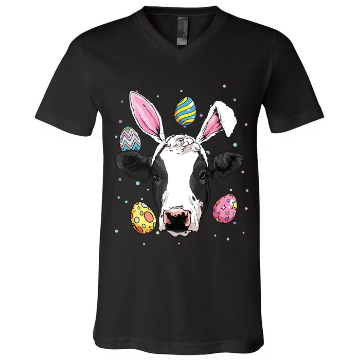 Easter Bunny Cow Funny Easter Cow V-Neck T-Shirt