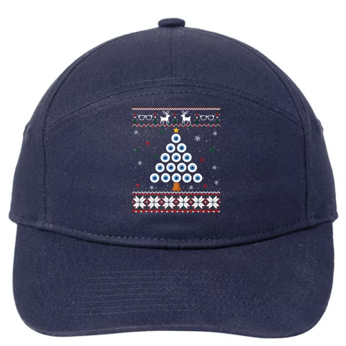 Eye Ball Christmas Tree Optometry Ugly Xmas Sweater Cool Gift 7-Panel Snapback Hat