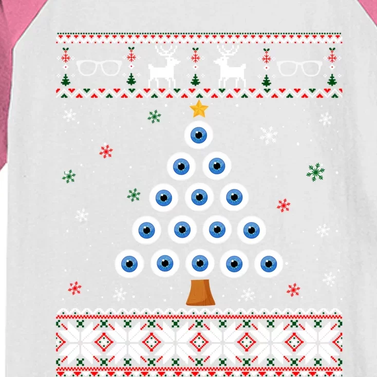 Eye Ball Christmas Tree Optometry Ugly Xmas Sweater Cool Gift Kids Colorblock Raglan Jersey