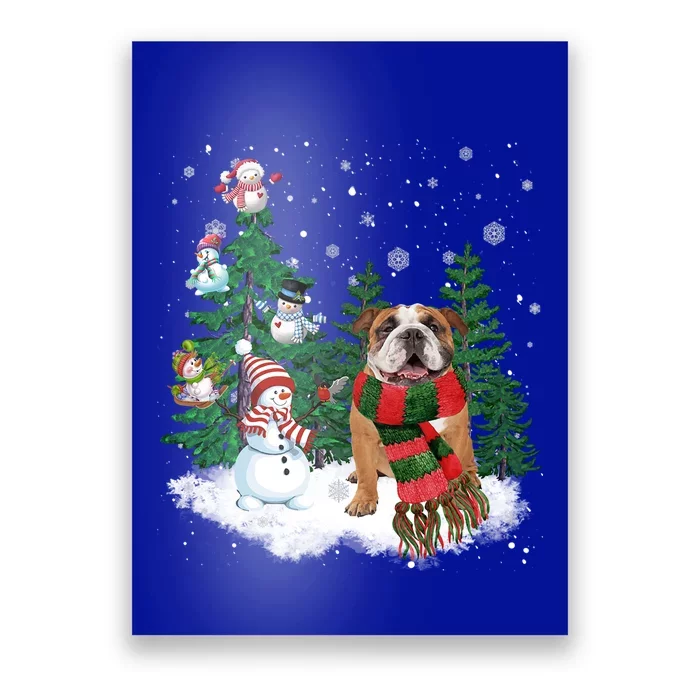 English Bulldog Christmas Snow Xmas Tree Pajama Cute Gift Poster