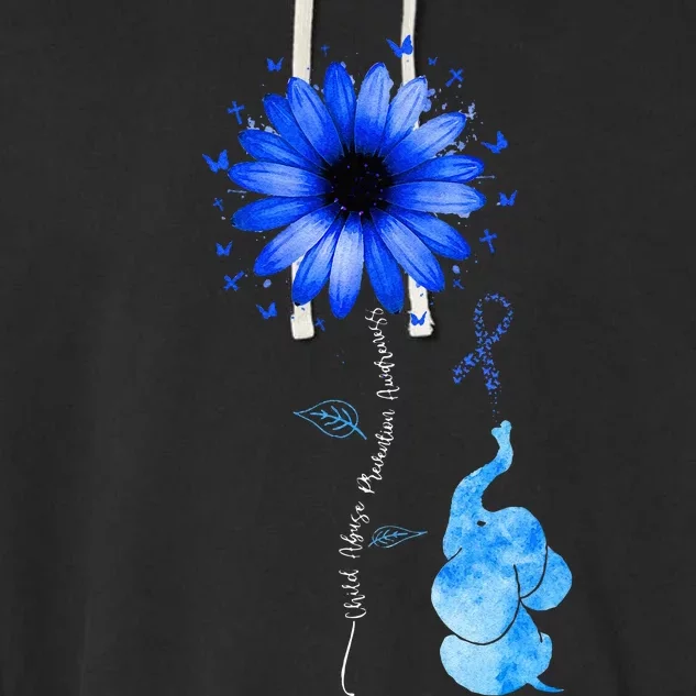 Elephant Butterfly Child Abuse Awareness Blue Ribbon Garment-Dyed Fleece Hoodie