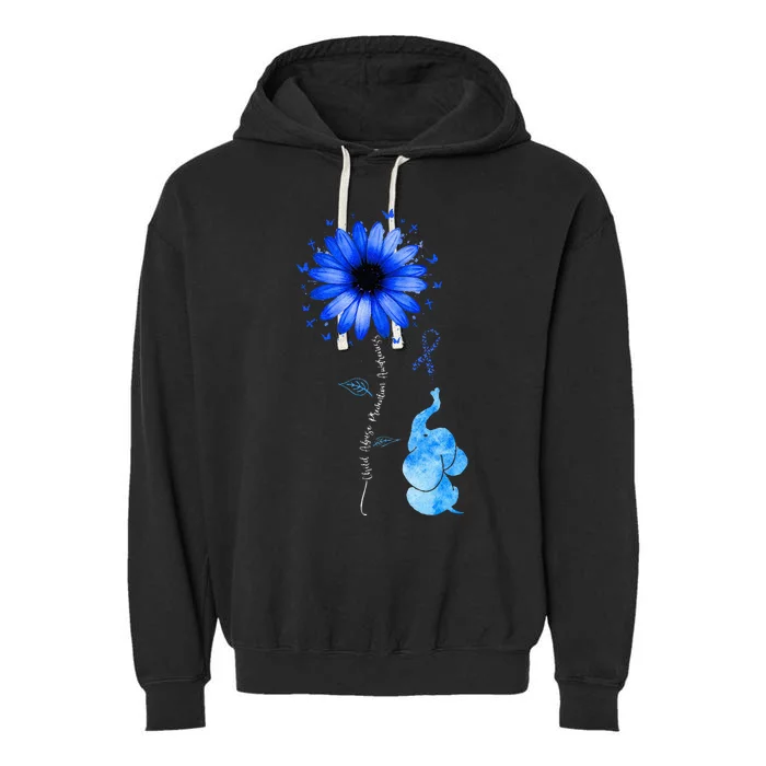 Elephant Butterfly Child Abuse Awareness Blue Ribbon Garment-Dyed Fleece Hoodie