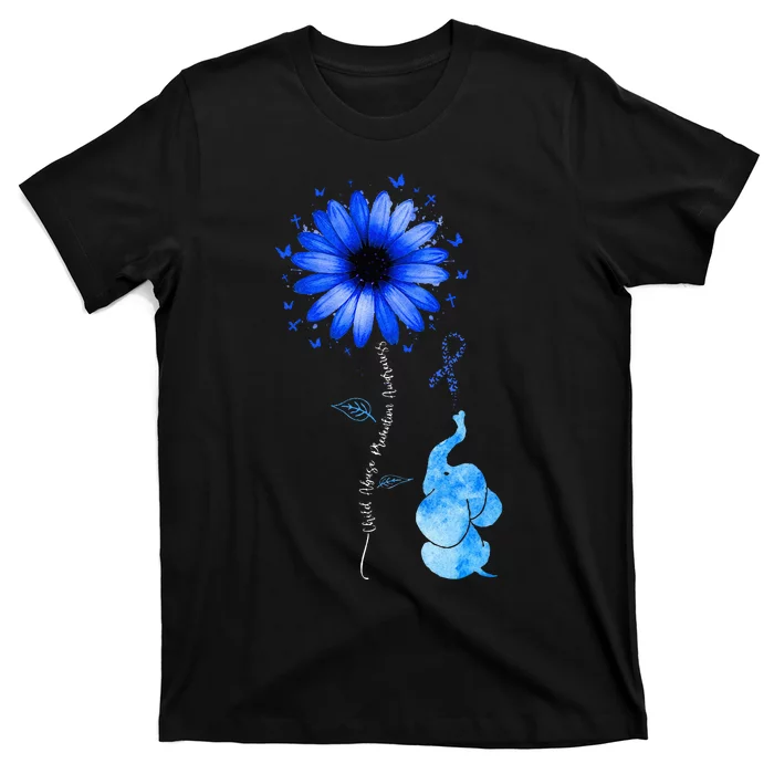 Elephant Butterfly Child Abuse Awareness Blue Ribbon T-Shirt