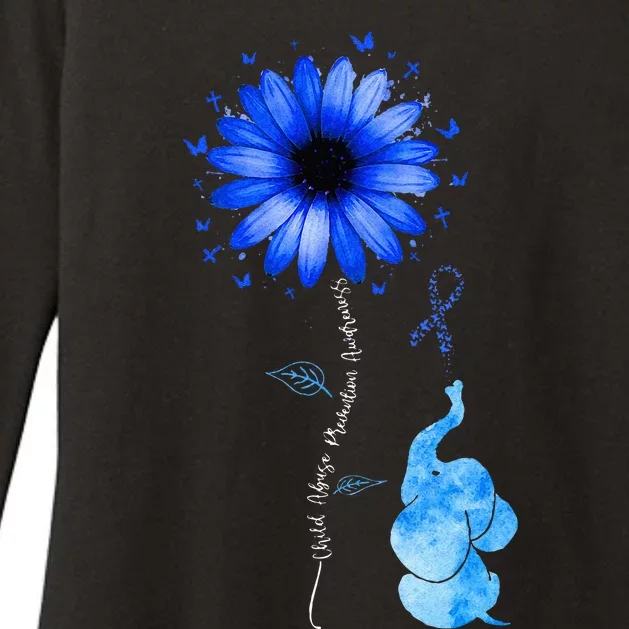 Elephant Butterfly Child Abuse Awareness Blue Ribbon Womens CVC Long Sleeve Shirt