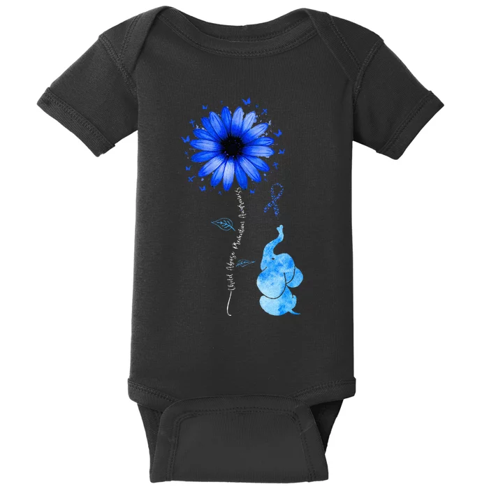 Elephant Butterfly Child Abuse Awareness Blue Ribbon Baby Bodysuit