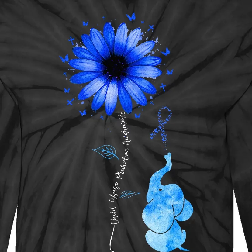 Elephant Butterfly Child Abuse Awareness Blue Ribbon Tie-Dye Long Sleeve Shirt