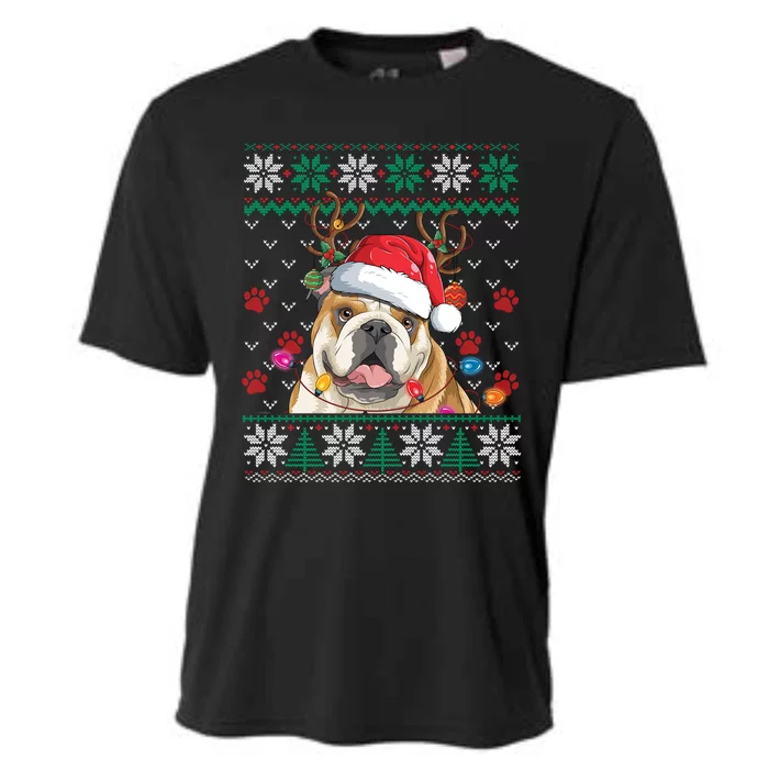 English Bulldog Christmas Santa Reindeer Ugly Sweater Pajama Great Gift Cooling Performance Crew T-Shirt