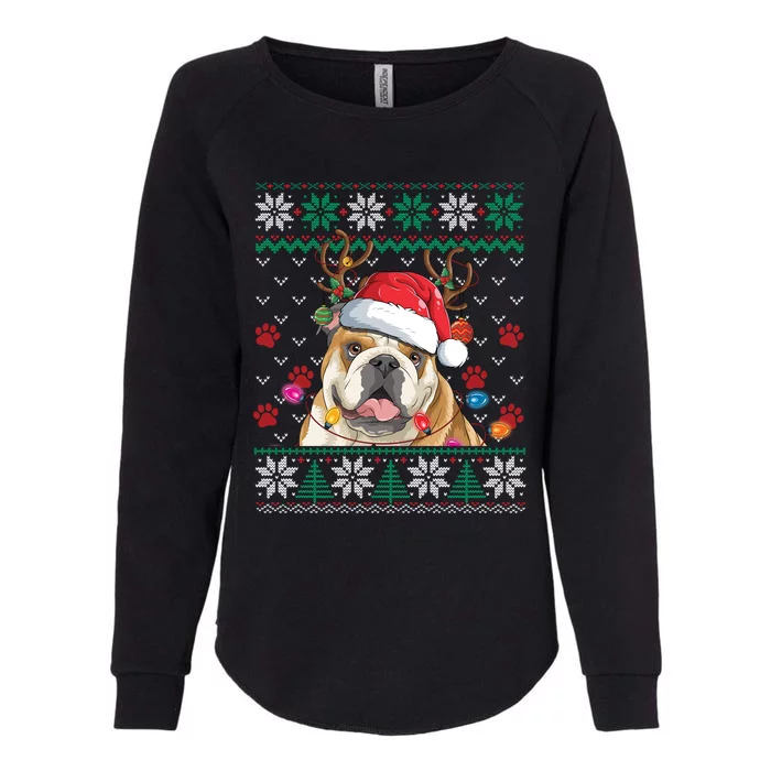 English Bulldog Christmas Santa Reindeer Ugly Sweater Pajama Great Gift Womens California Wash Sweatshirt