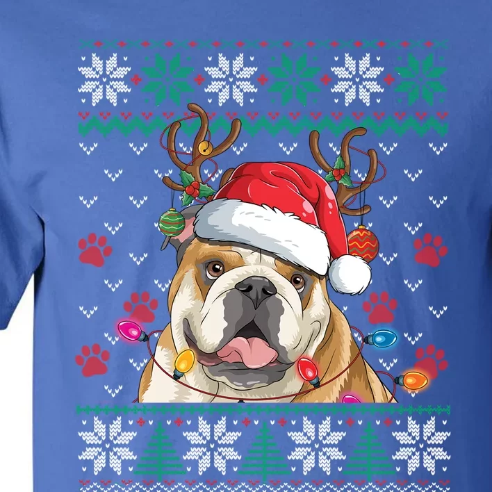 English Bulldog Christmas Santa Reindeer Ugly Sweater Pajama Great Gift Tall T-Shirt