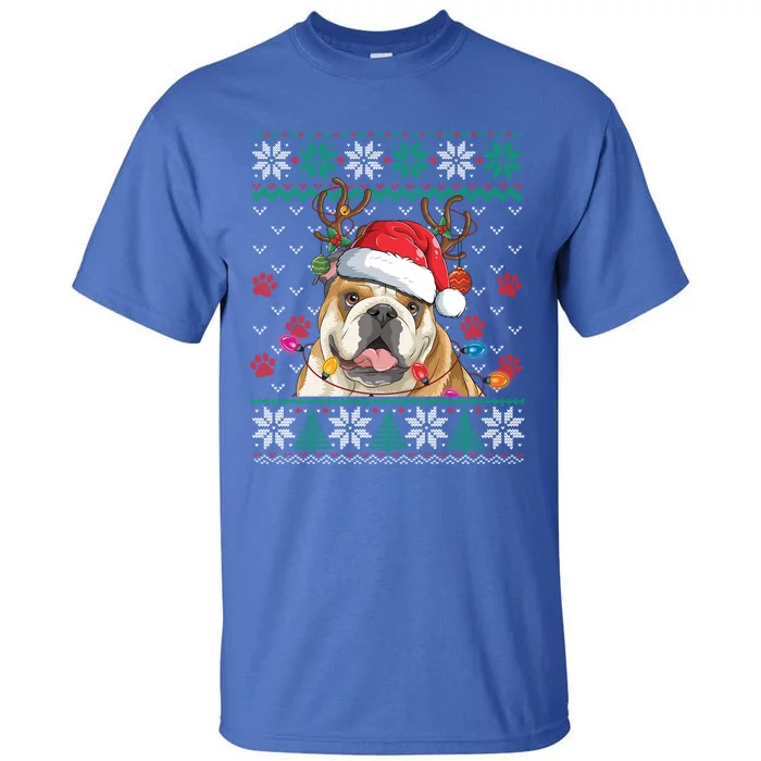 English Bulldog Christmas Santa Reindeer Ugly Sweater Pajama Great Gift Tall T-Shirt