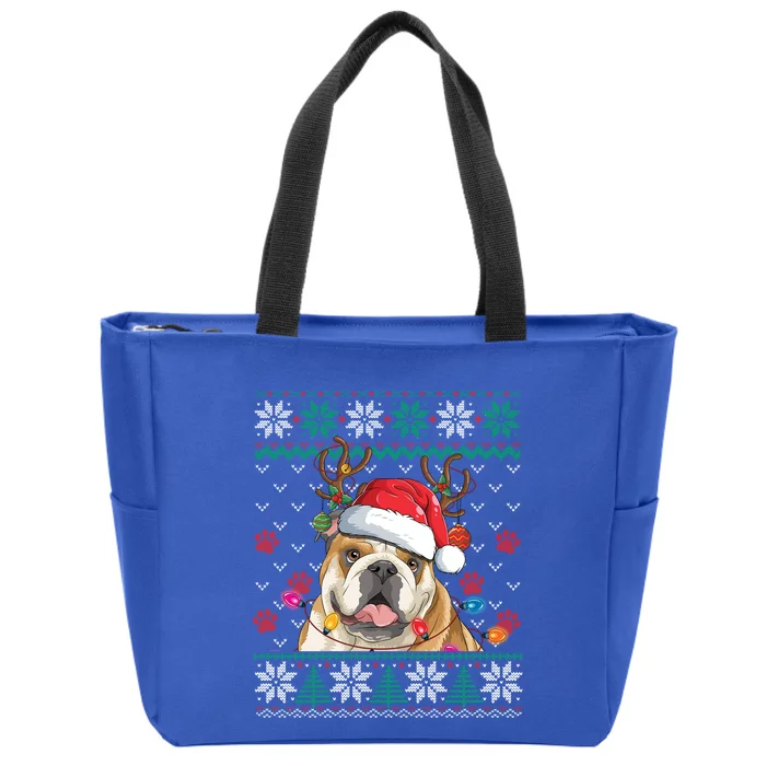 English Bulldog Christmas Santa Reindeer Ugly Sweater Pajama Great Gift Zip Tote Bag