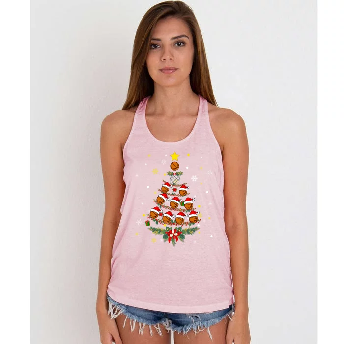 Egp3 Basketball Christmas Tree Merry Xmas Basketball Lover Gift Women's Knotted Racerback Tank