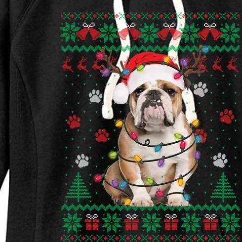 English Bulldog Christmas Lights Santa Dog Lover Ugly Sweate Meaningful Gift Women's Fleece Hoodie