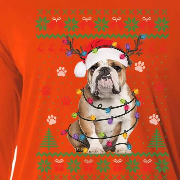 English Bulldog Christmas Lights Santa Dog Lover Ugly Sweate Gift Cooling Performance Long Sleeve Crew