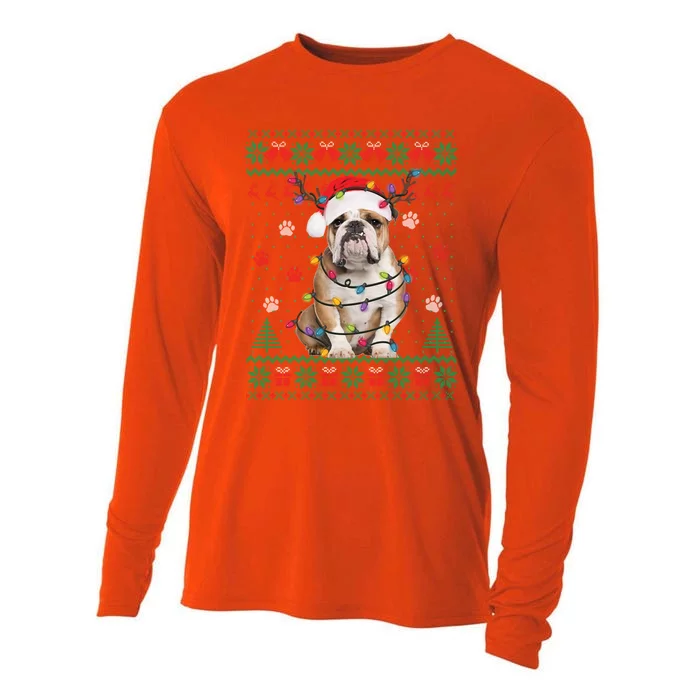 English Bulldog Christmas Lights Santa Dog Lover Ugly Sweate Gift Cooling Performance Long Sleeve Crew