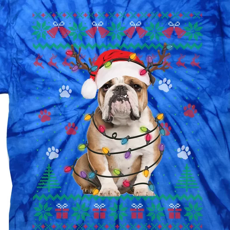 English Bulldog Christmas Lights Santa Dog Lover Ugly Sweate Gift Tie-Dye T-Shirt