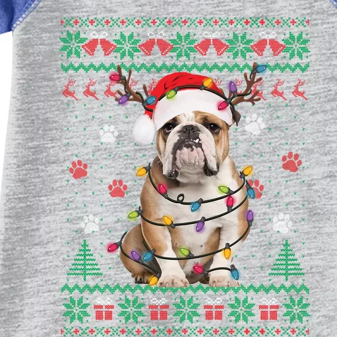 English Bulldog Christmas Lights Santa Dog Lover Ugly Sweate Gift Infant Baby Jersey Bodysuit