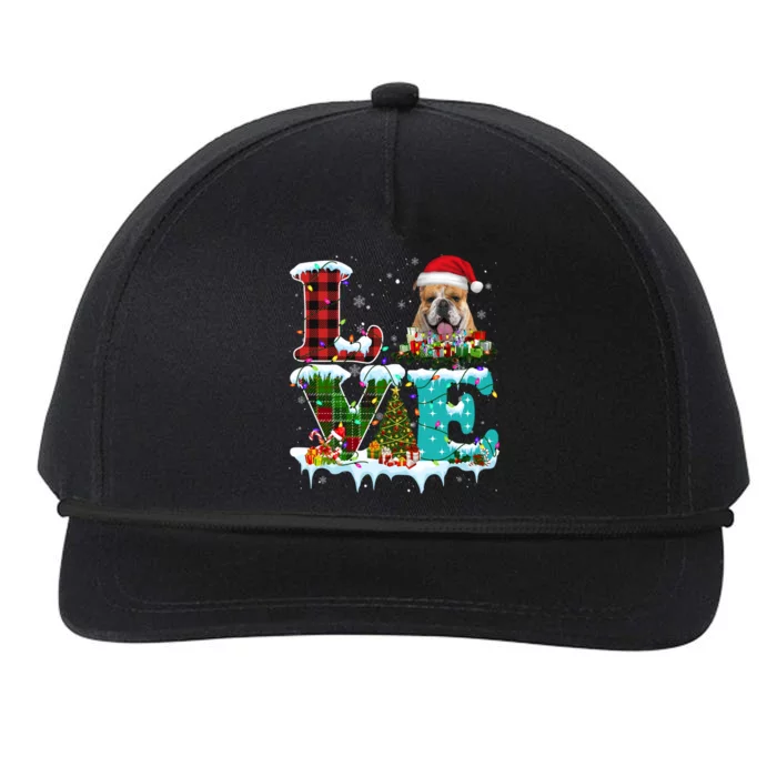 English Bulldog Christmas Tree Lights Santa Dog Xmas Funny Gift Snapback Five-Panel Rope Hat