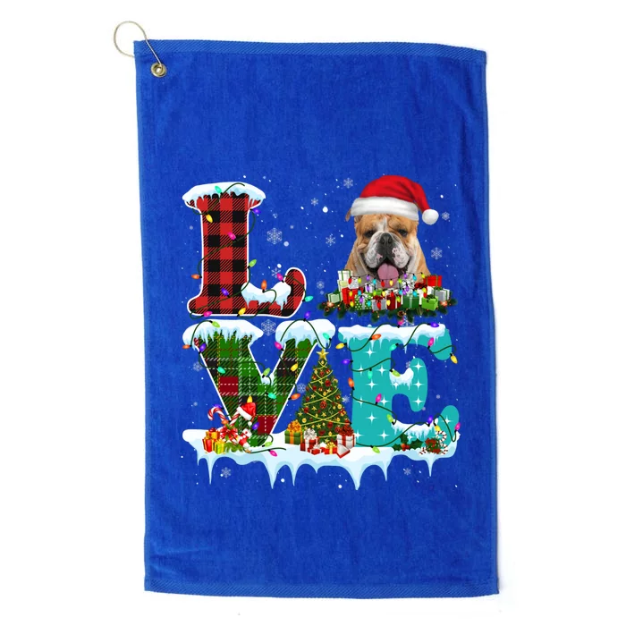 English Bulldog Christmas Tree Lights Santa Dog Xmas Funny Gift Platinum Collection Golf Towel