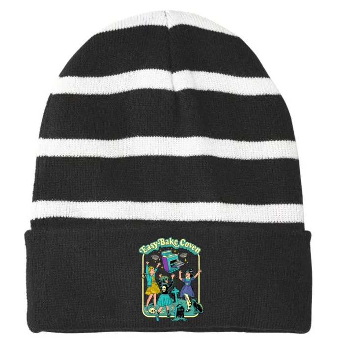 Easy Bake Coven Retro Halloween 90s Striped Beanie with Solid Band