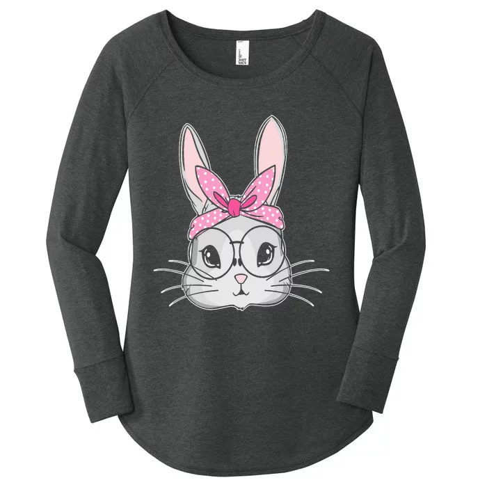 Easter Bunny Cute Rabbit Messy Bun Women's Perfect Tri Tunic Long Sleeve Shirt