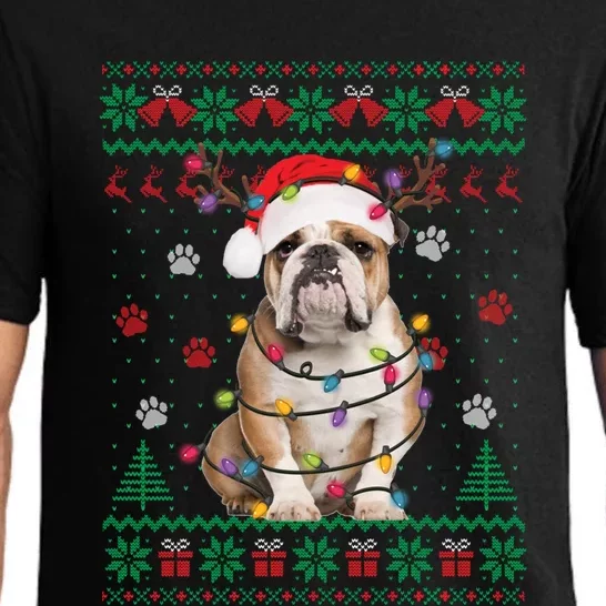 English Bulldog Christmas Lights Santa Dog Lover Ugly Sweater Pajama Set