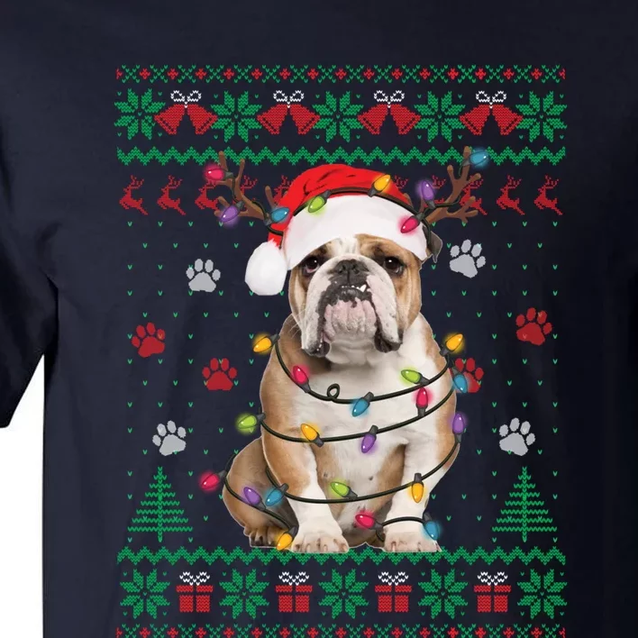 English Bulldog Christmas Lights Santa Dog Lover Ugly Sweater Tall T-Shirt