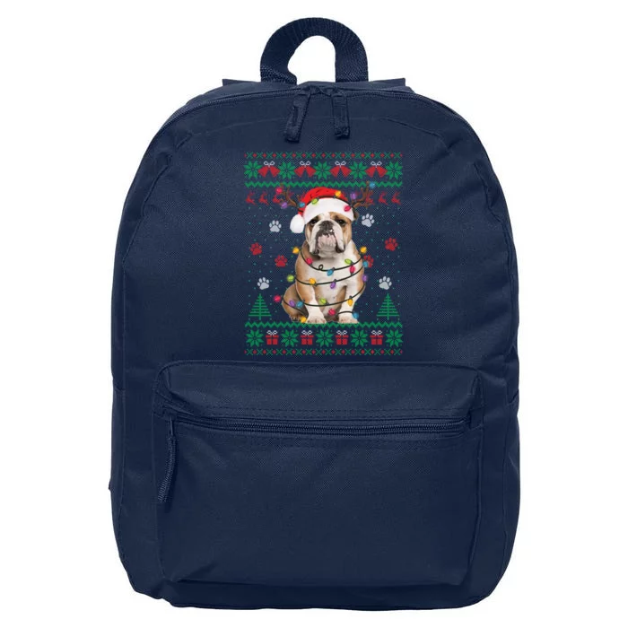 English Bulldog Christmas Lights Santa Dog Lover Ugly Sweater 16 in Basic Backpack