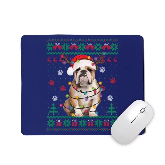 English Bulldog Christmas Lights Santa Dog Lover Ugly Sweater Mousepad