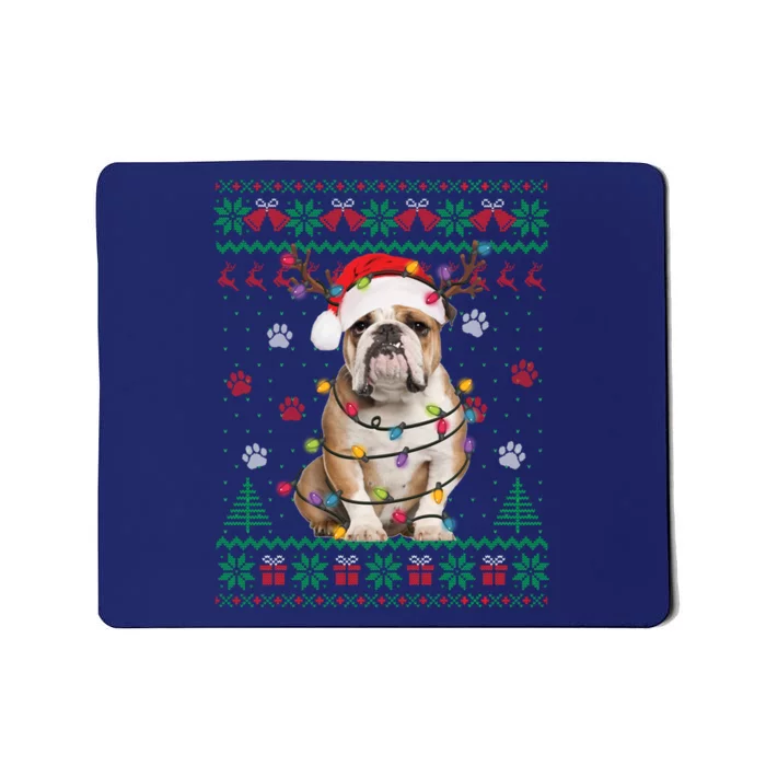 English Bulldog Christmas Lights Santa Dog Lover Ugly Sweater Mousepad