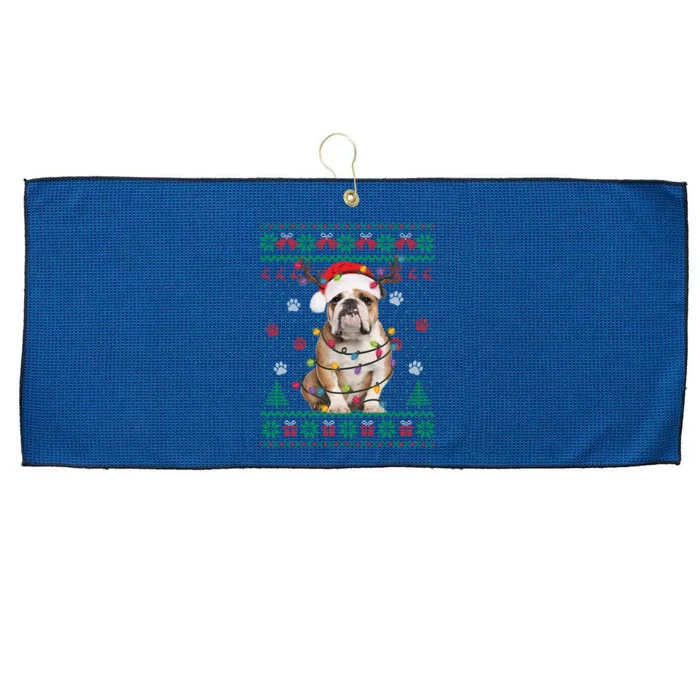 English Bulldog Christmas Lights Santa Dog Lover Ugly Sweater Large Microfiber Waffle Golf Towel