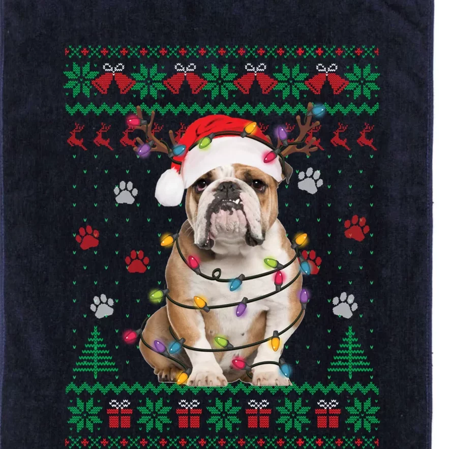 English Bulldog Christmas Lights Santa Dog Lover Ugly Sweater Platinum Collection Golf Towel