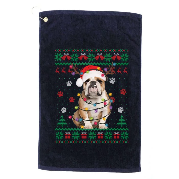 English Bulldog Christmas Lights Santa Dog Lover Ugly Sweater Platinum Collection Golf Towel